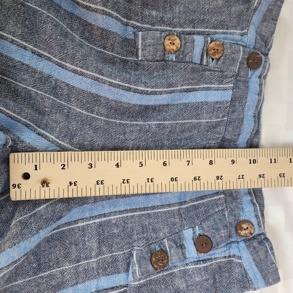 Indigo Rein Blue Striped Linen Flat Front Six Button Distressed Hem Pants Size 7 - Picture 6 of 8